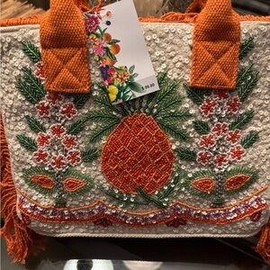 Embroidered Orange and Green Handbag